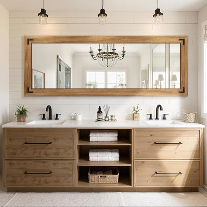 Full Length Mirror with Wooden Frame, 65"X24" Solid Wood Standing Floor Mirror for Farmhouse