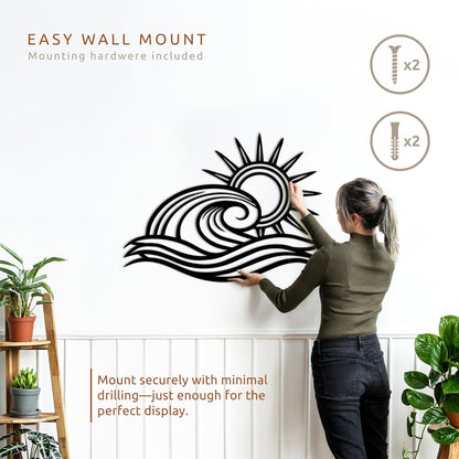 Wita Home Ocean Wave Metal Wall Art, Sun Beach Decor, Coastal Large Wall Sculpture for Home