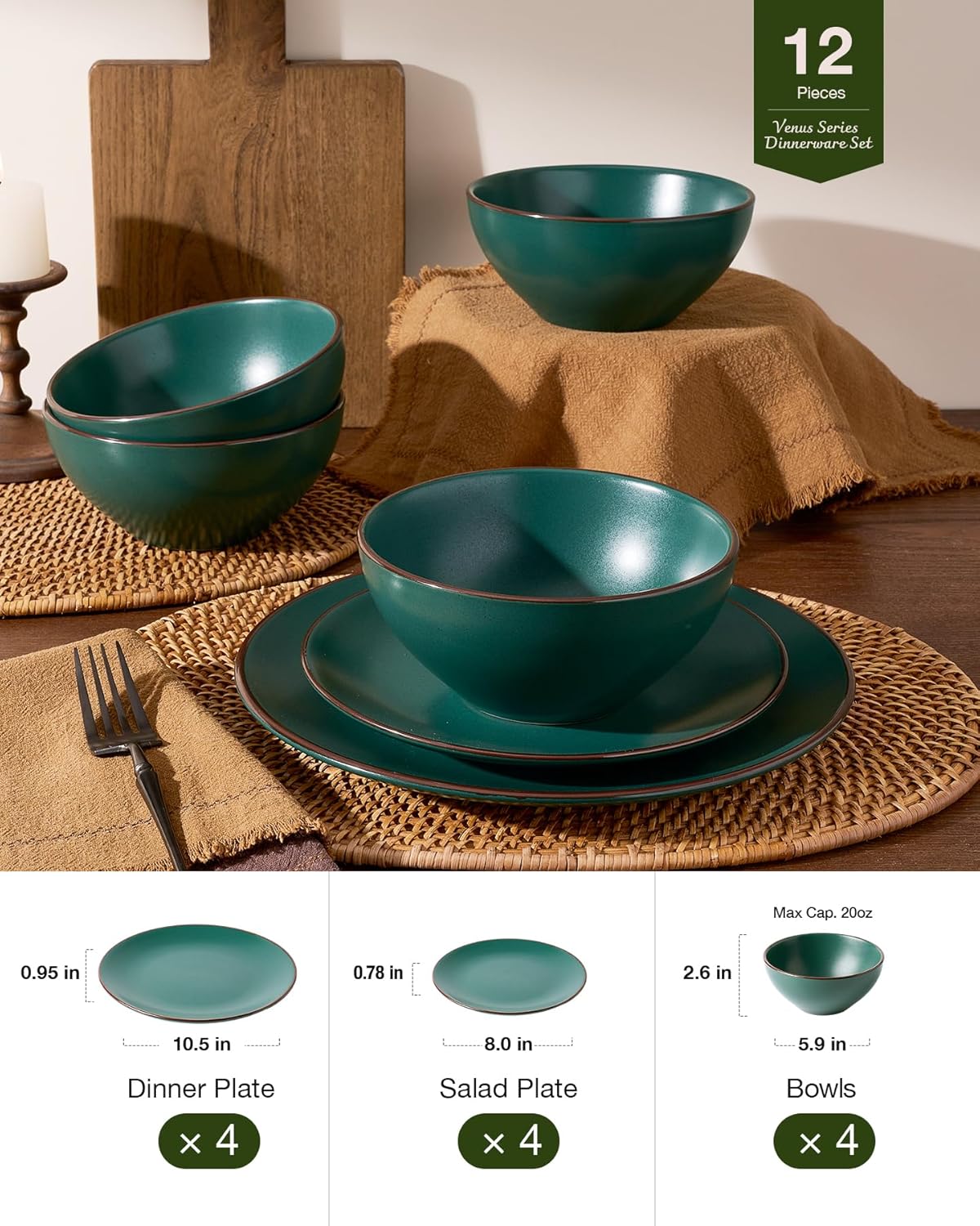 Famiware Venus Plates and Bowls Sets, 12 Pieces Stoneware Speckled Dinnerware Sets, Dishes Set for