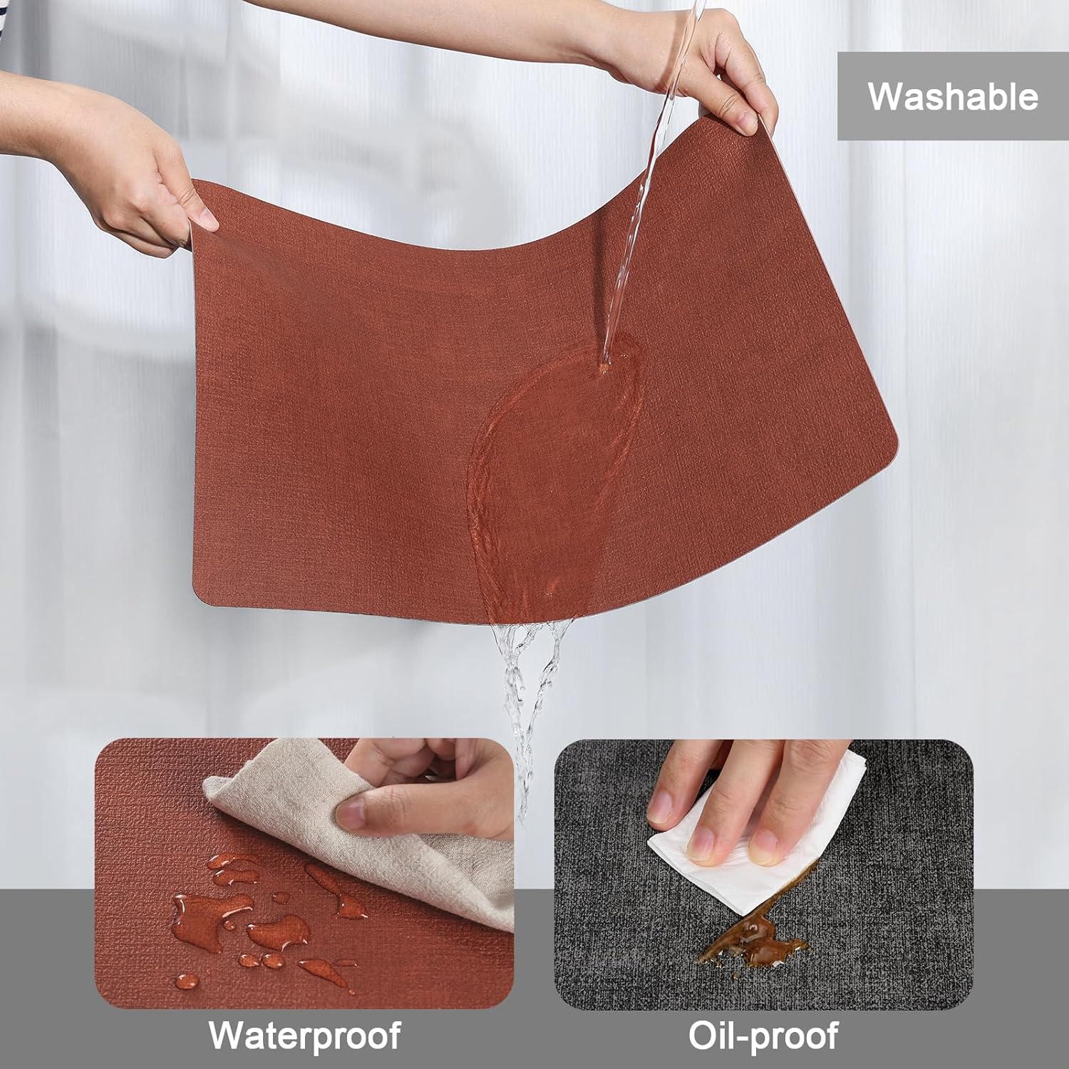 Myir JUN Dual Sided Faux Leather Placemats Set of 4 for Indoor Outdoor Dining Tables, Square