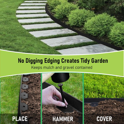 Hugeleaf Landscape Edging 2 Inches Tall, 50 Feet Garden Edging Border with 60pcs Spikes, Flexible