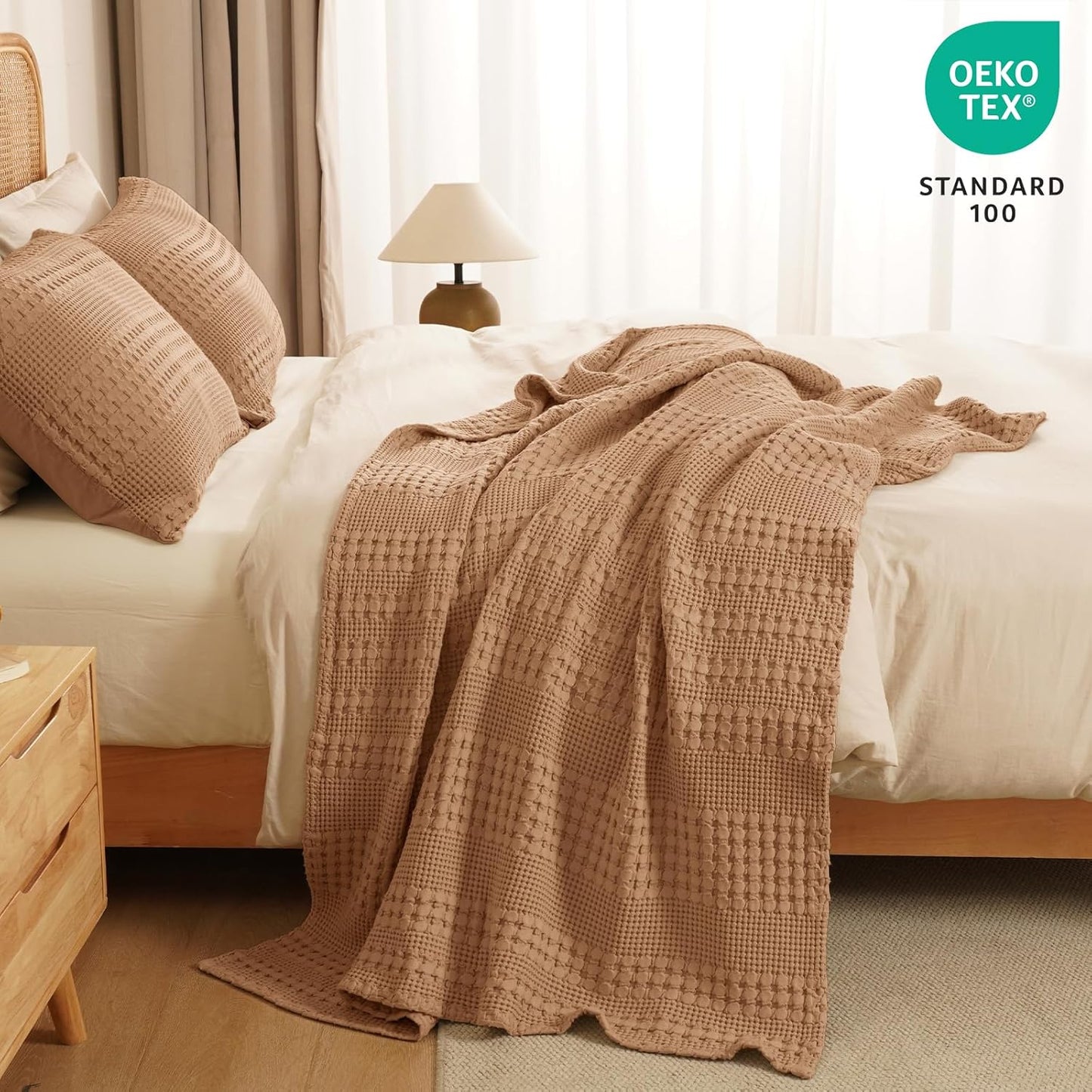 PHF 100% Cotton Waffle Weave Throw Blanket, Soft Lightweight Breathable Cozy Summer Throws for