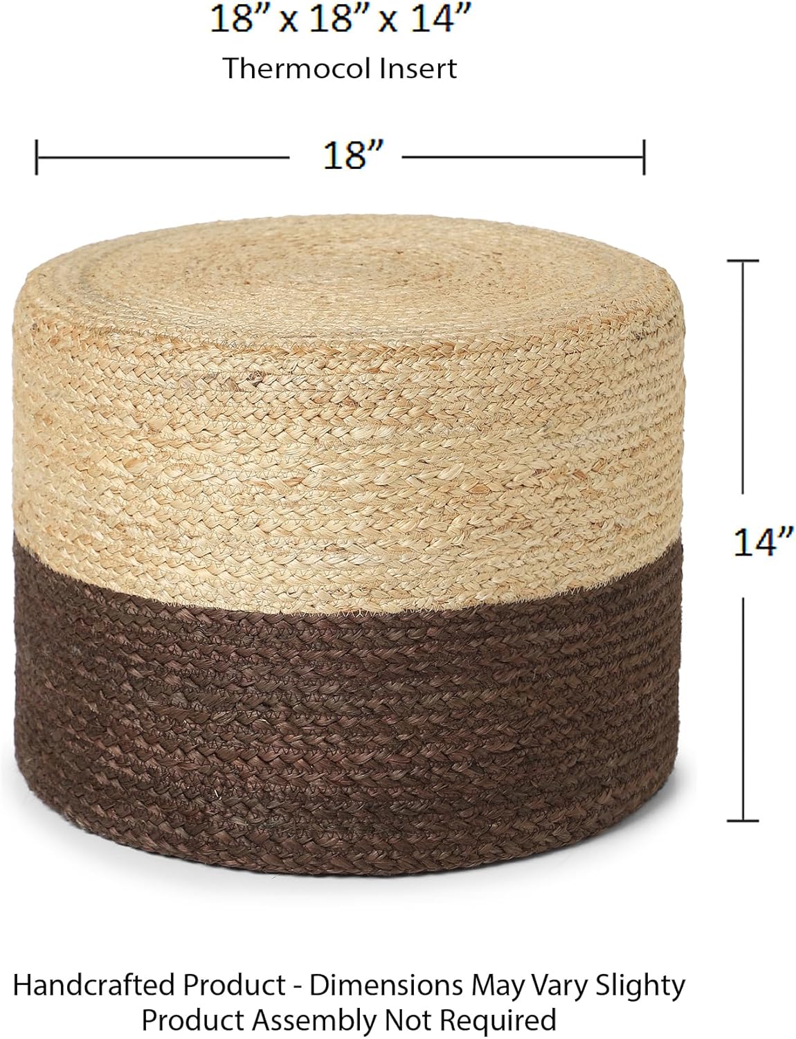 REDEARTH · Cylindrical Pouf Foot Stool Ottoman - Jute Braided Pouffe Poof Accent Sitting Footrest