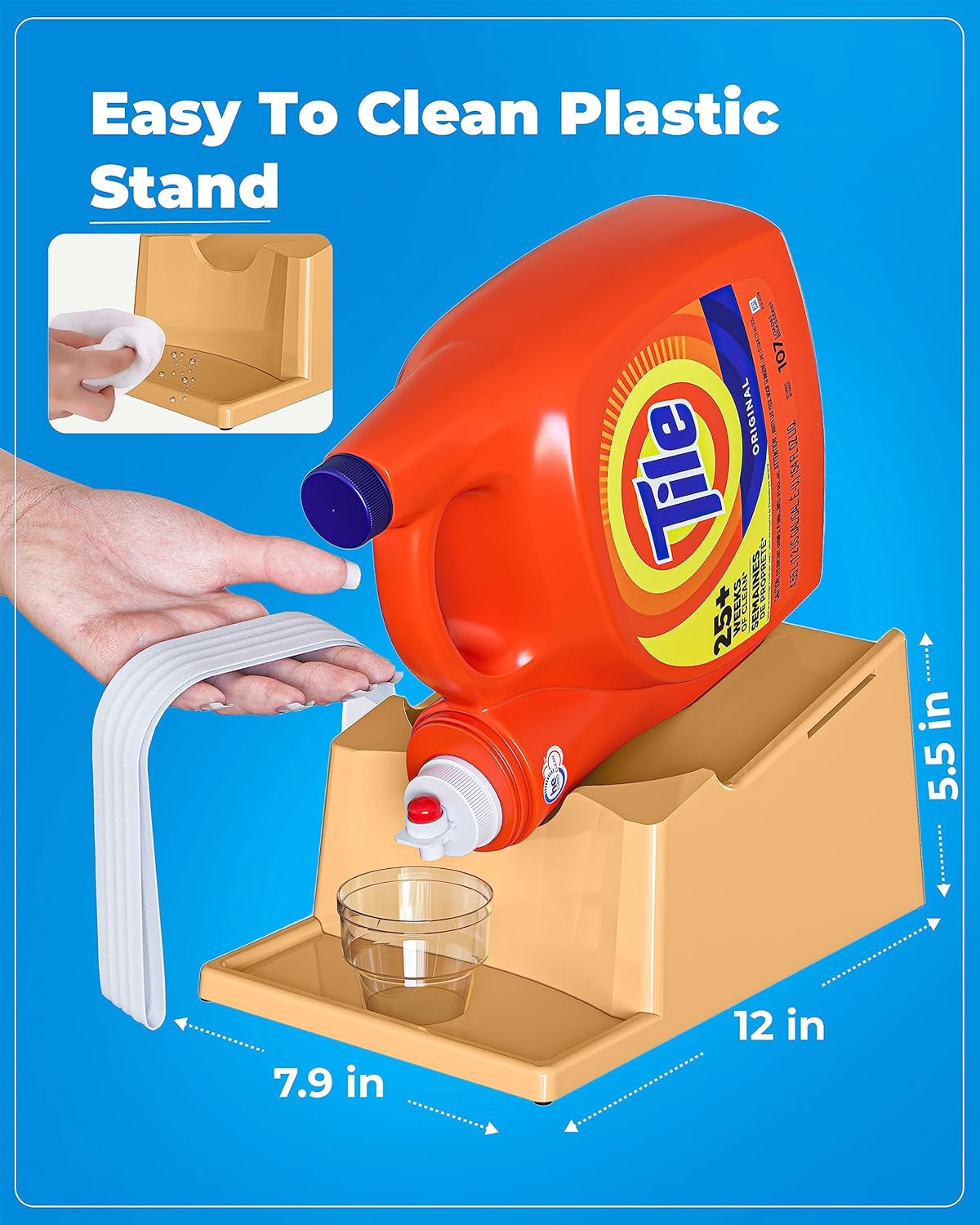 TidyFriend Laundry Detergent Holder Stand with Drip Tray, Laundry Soap Holder with Non-Slip Rubber