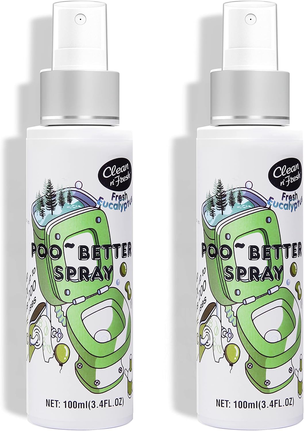 Clean-n-Fresh Toilet Spray, Poop Spray Eucalyptus Scent, 100% Natural Plant Essential Oil Bathroom