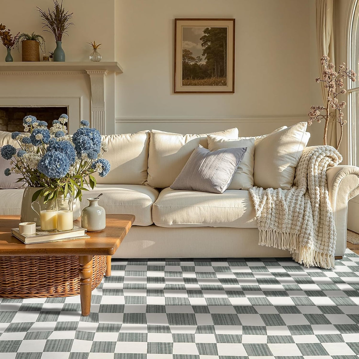 jinchan 5x7 Checkered Area Rugs for Kids Room - Machine Washable Soft Rug Modern Geometric Lattice