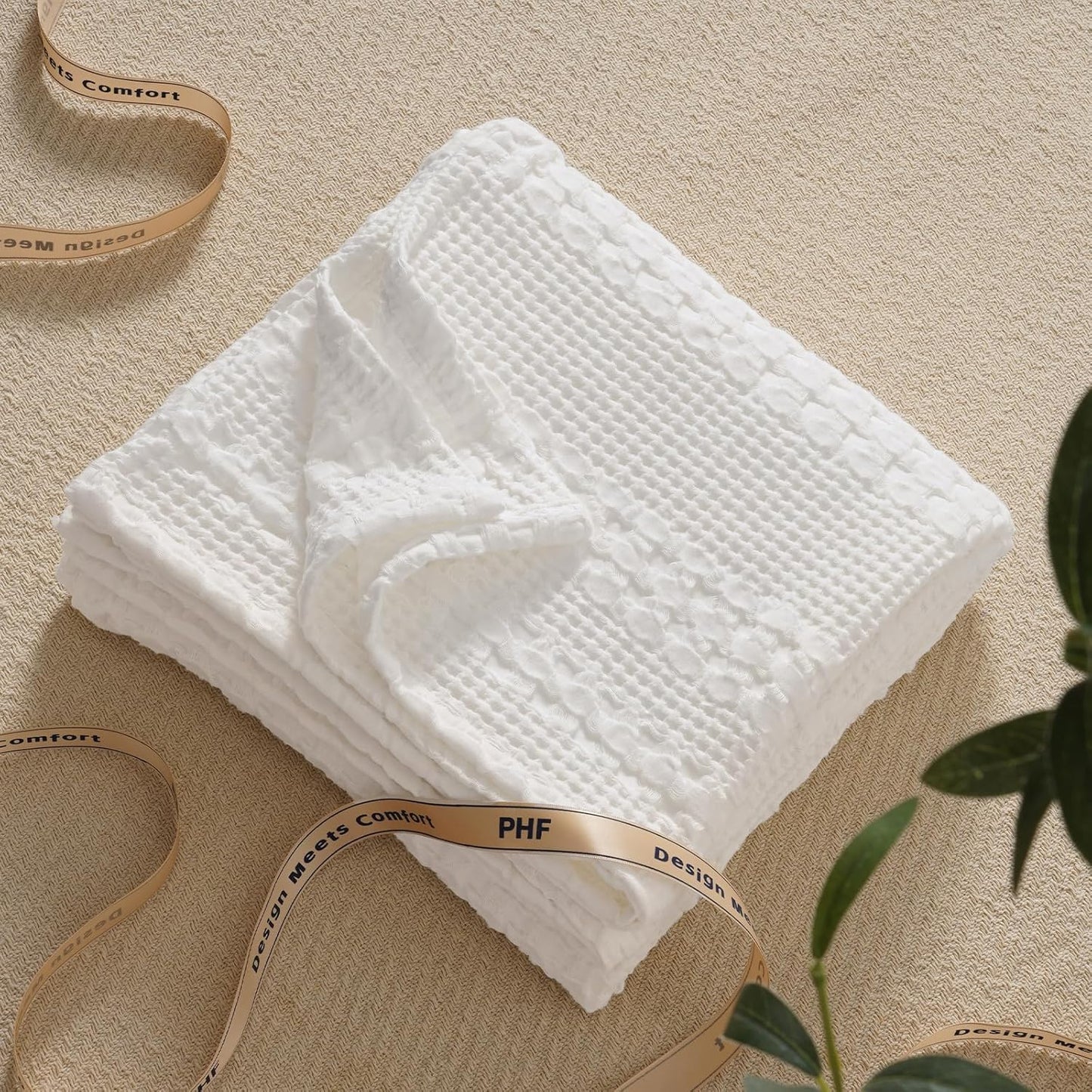 PHF 100% Cotton Waffle Weave Throw Blanket, Soft Lightweight Breathable Cozy Summer Throws for