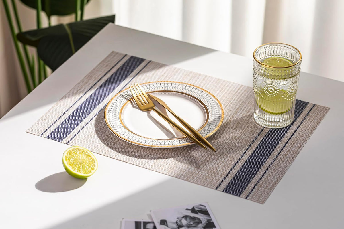 LEXMORE Placemats Set of 6 Vinyl/Plastic Woven Place Mats for Kitchen Table Indoor/Outdoor Washable
