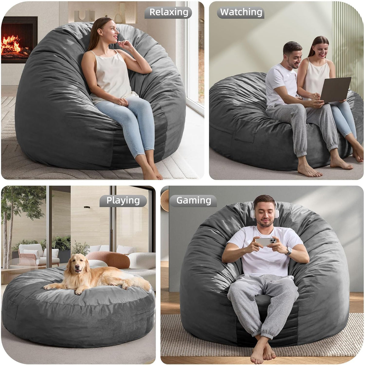 Hobestluk 6FT Bean Bag Chair Bean Bag Chairs for Adults Giant Bean Chairs with Velvet Cover, Memory