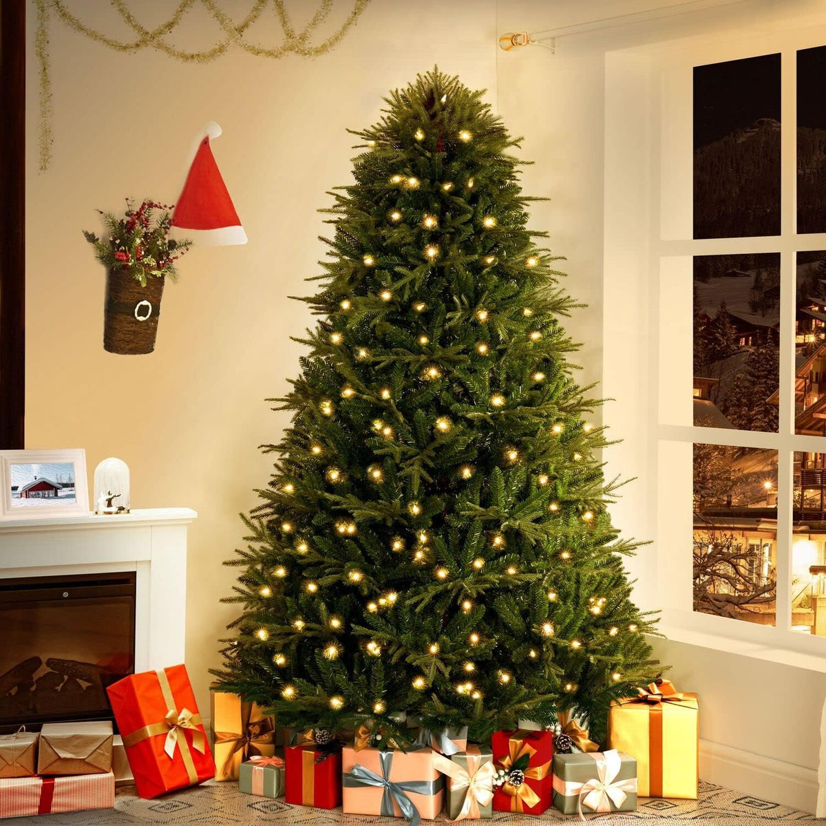 Camden 6.5ft Prelit Artificial Christmas Tree with Foot Pedal, 2041 Branch Tips, 400 Warm Lights