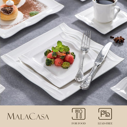MALACASA 30 Pieces Dinnerware Sets, Modern Ivory White Plates and Bowls Sets for 6, Porcelain Dish