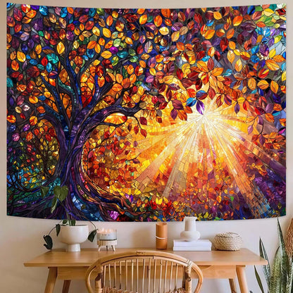 Lunerfex Tree of Life Tapestry Stained Glass Tapestry Wall Decor Tapestries for Bedroom Art