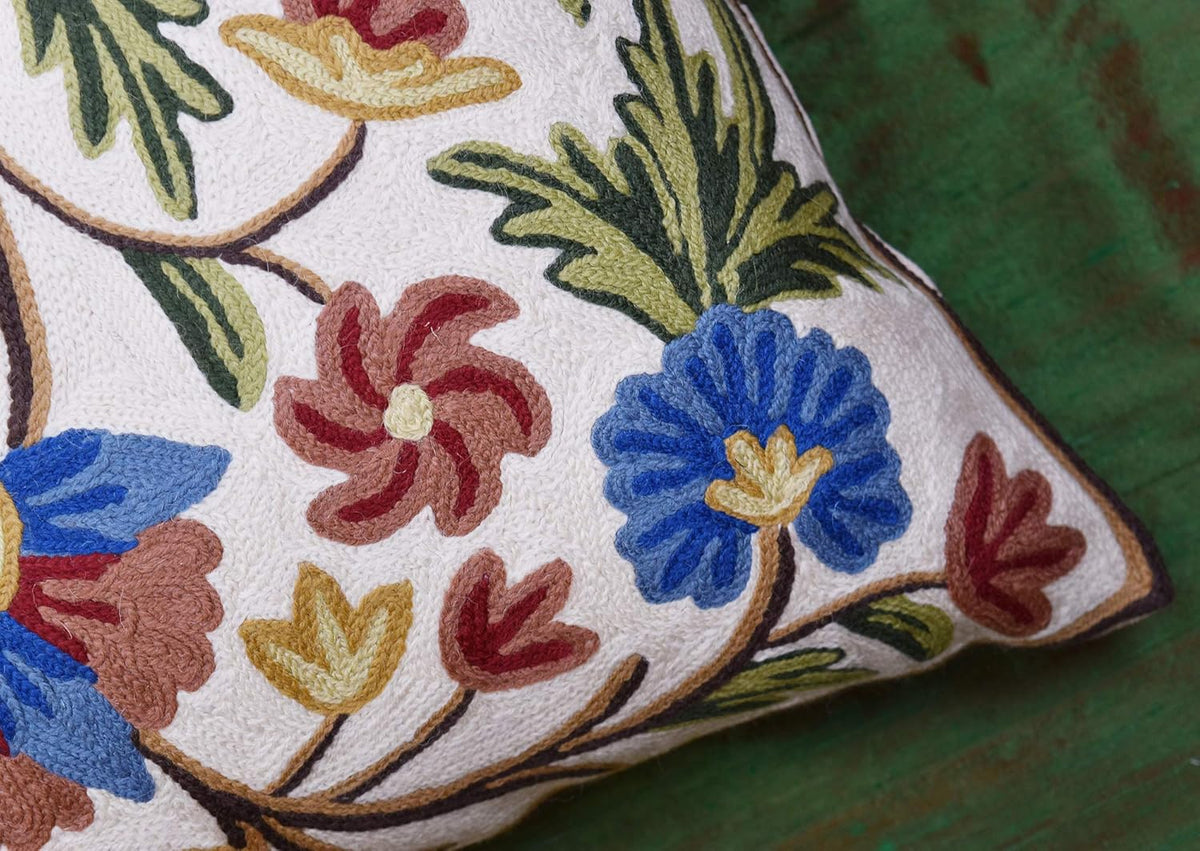 Dahlia Floral Pillow Cover - Cream Flower Pillowcase - Outdoor Cushion - Suzani Farmhouse Chair