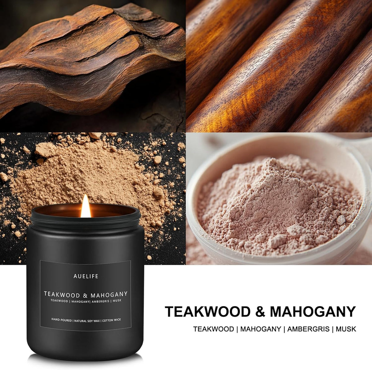 Teakwood & Mahogany Candle | Masculine Candles for Men, Gifts for Men - Soy Candle for Home Scented
