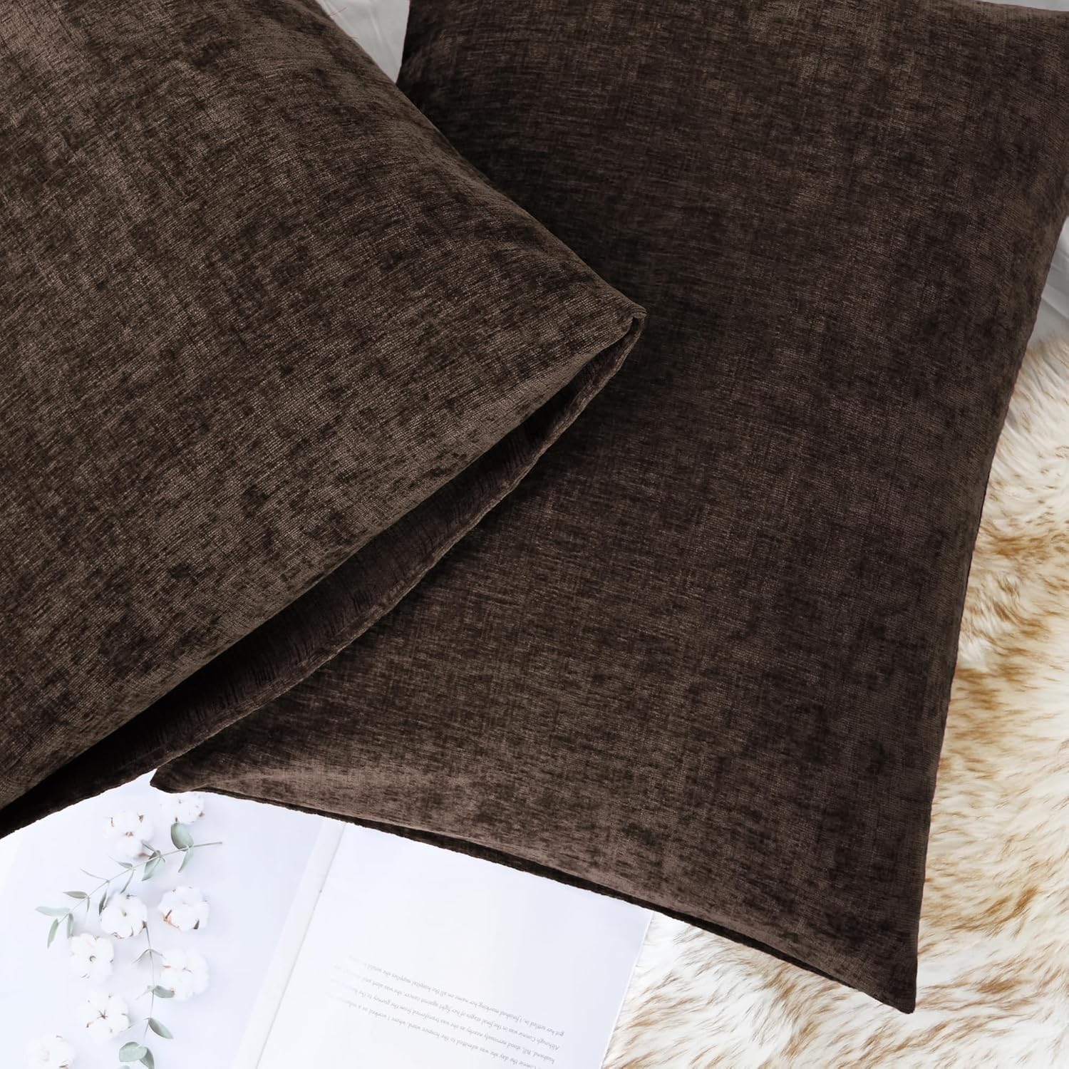 CaliTime Throw Pillow Covers Decorative 20 X 26 Inches Pack of 2 Cozy Chenille Standard Pillow