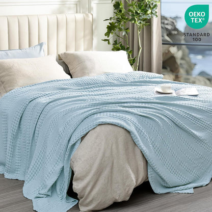 PHF Cooling Waffle Blanket Twin Size, Lightweight 60% Rayon Derived from Bamboo & 40% Cotton