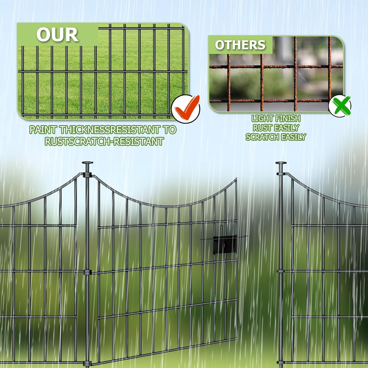 10 Panels Garden Fence Dog Fence Outdoor for Yard, 24in H x 20ft L Rustproof Metal Fencing with
