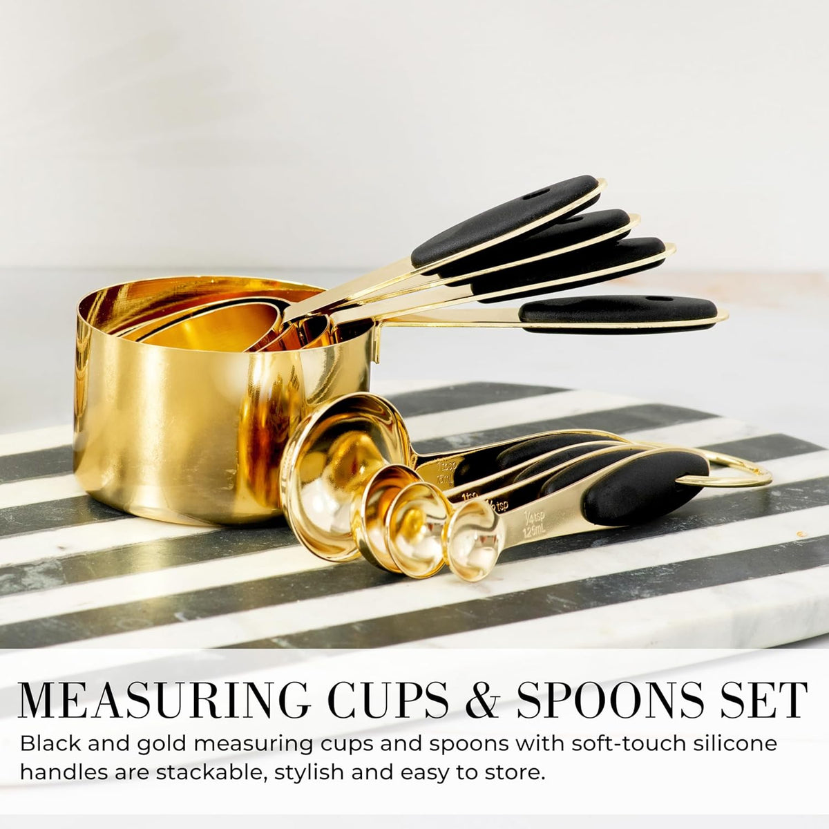 Black and Gold Kitchen Utensils Set - 23-Piece Luxury Kitchen Accessories Includes Gold Measuring