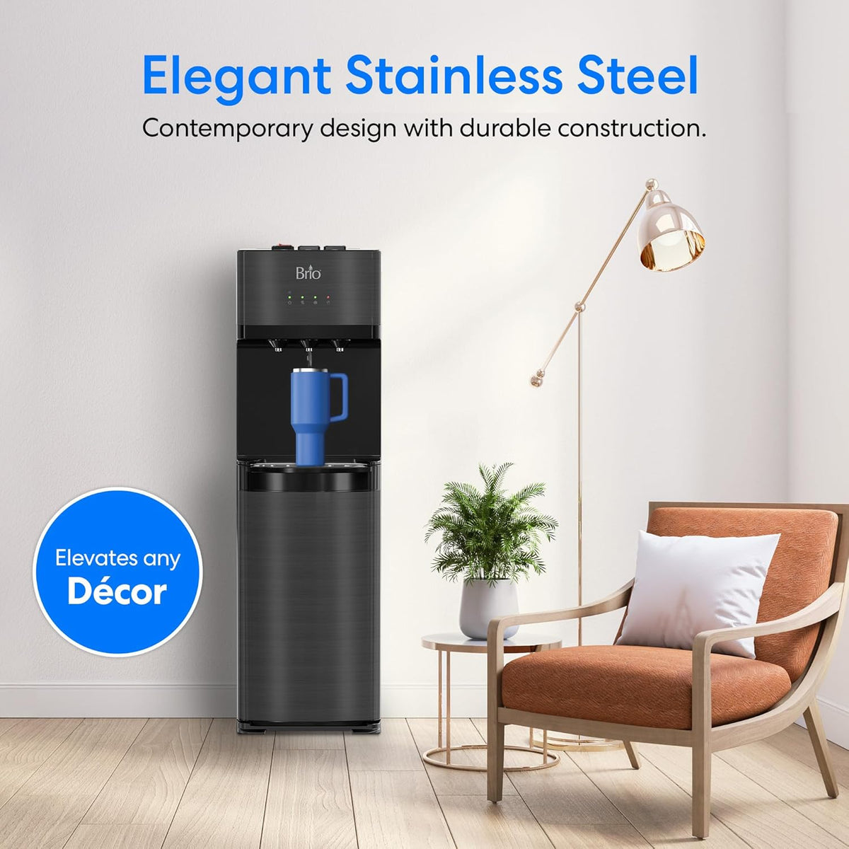 Brio Self Cleaning Bottom Loading Water Cooler Water Dispenser – Black Stainless Steel - 3