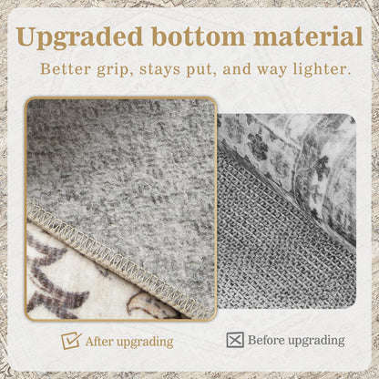 DCX Machine Washable Brown and Beige Area Rug 8x10, Non Slip Stain Resistant Vintage Floral Rug for