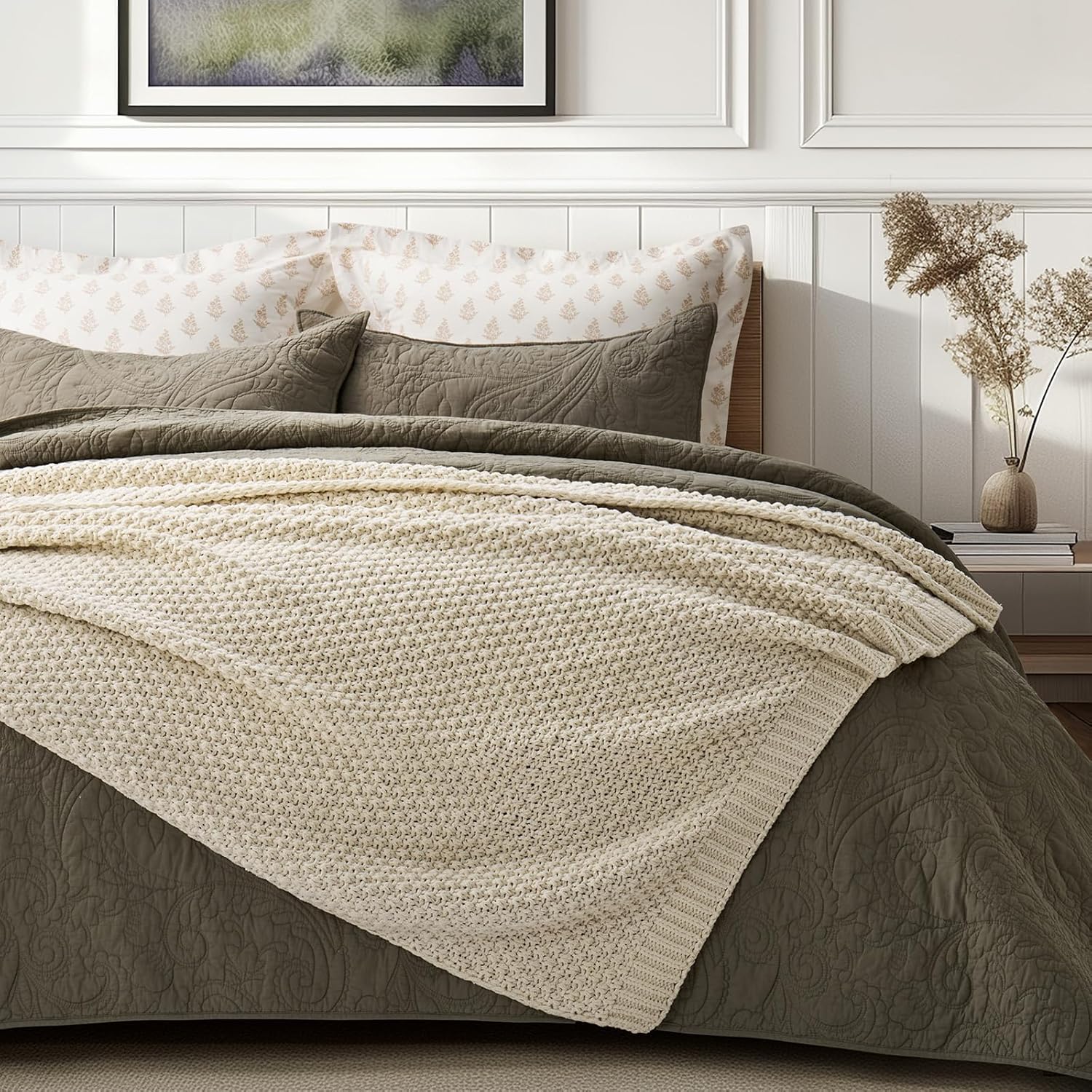 Chunky Chenille Knit Throw Blanket for Couch, Soft Luxurious Moss Stitch Blankets for Bed, Cozy