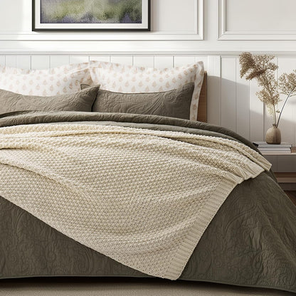 Chunky Chenille Knit Throw Blanket for Couch, Soft Luxurious Moss Stitch Blankets for Bed, Cozy