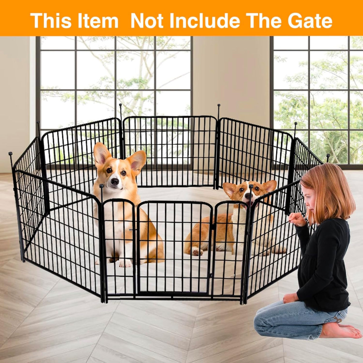 Doorless Garden Fences and Borders for Dogs, 36in(H) 14 Panels Total 31 Ft(L), Black Metal