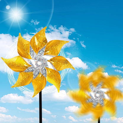 Hausse 10 Pack Reflective Pinwheels with Stakes, Extra Sparkly Pin Wheel for Garden Decor, Bird