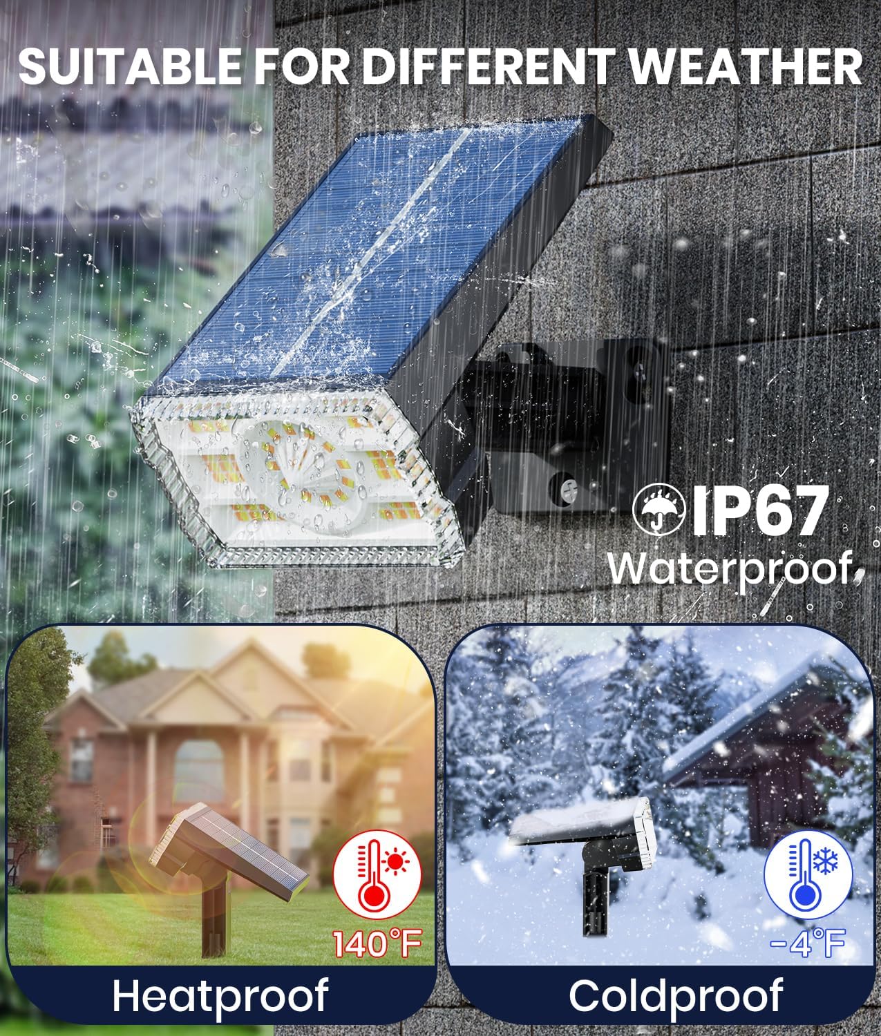Solar Spotlights Outdoor Waterproof IP67,4 Pack Adjustable Wall&Ground Solar Lights Powered with 3