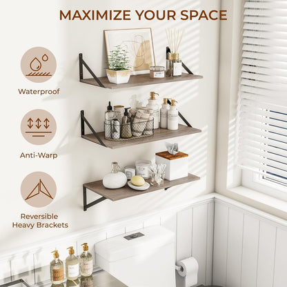 Heimlove 24" W x 12" D Wall Shelves for Books, 12 Inch Deep Floating Shelves Set of 3, Wide