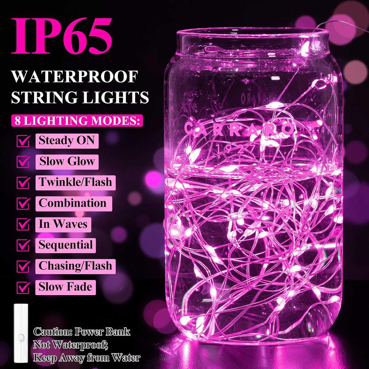 Lakumu Rechargeable String Lights Battery Operated, Fairy Lights with Timer, Mini LED Twinkle