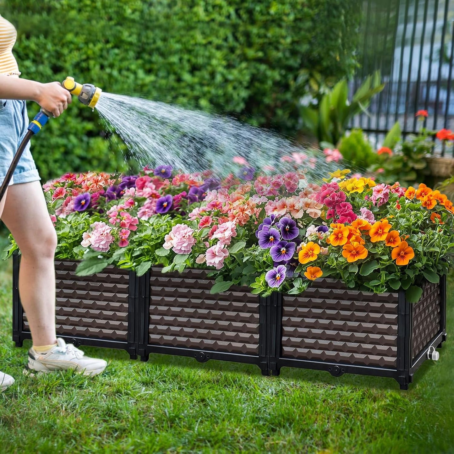 Large Planters for Outdoor Plants 14" Tall Planter Box, Raised Beds for Gardening Self Watering