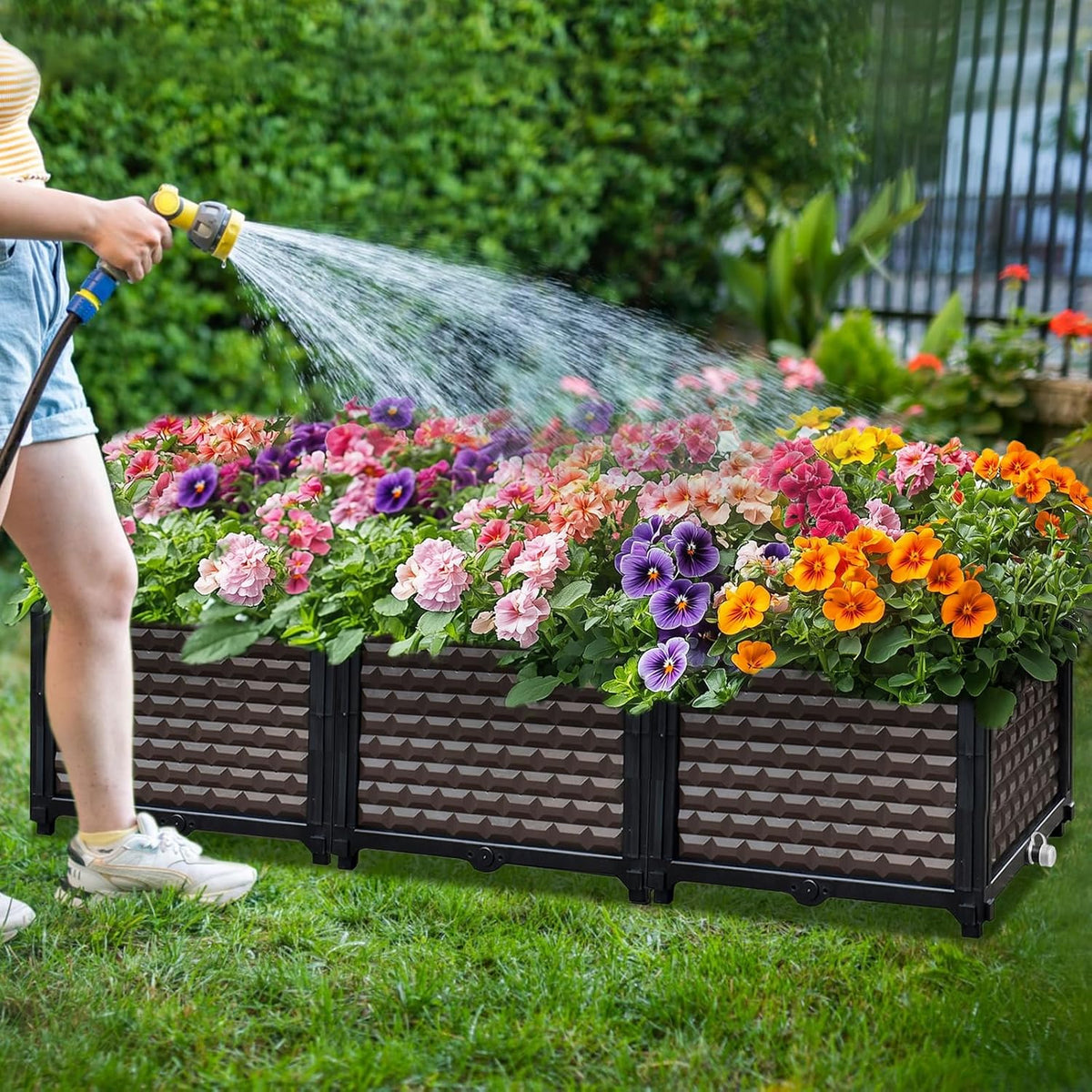 Large Planters for Outdoor Plants 14" Tall Planter Box, Raised Beds for Gardening Self Watering