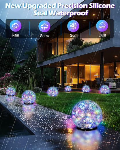 Garden Solar Ball Lights Outdoor Waterproof, 50 LED Cracked Glass Globe Solar Power Ground Lights