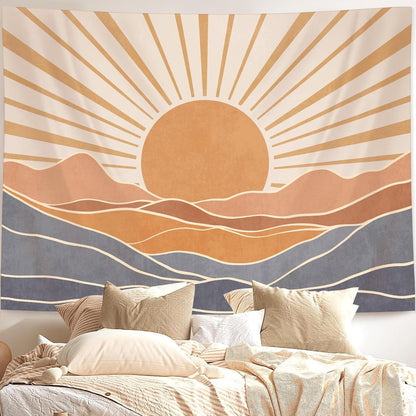 Lunerfex Boho Sun Tapestry Sunset Wall Tapestry, Mountain Tapestries for Bedroom 80s Tapestries