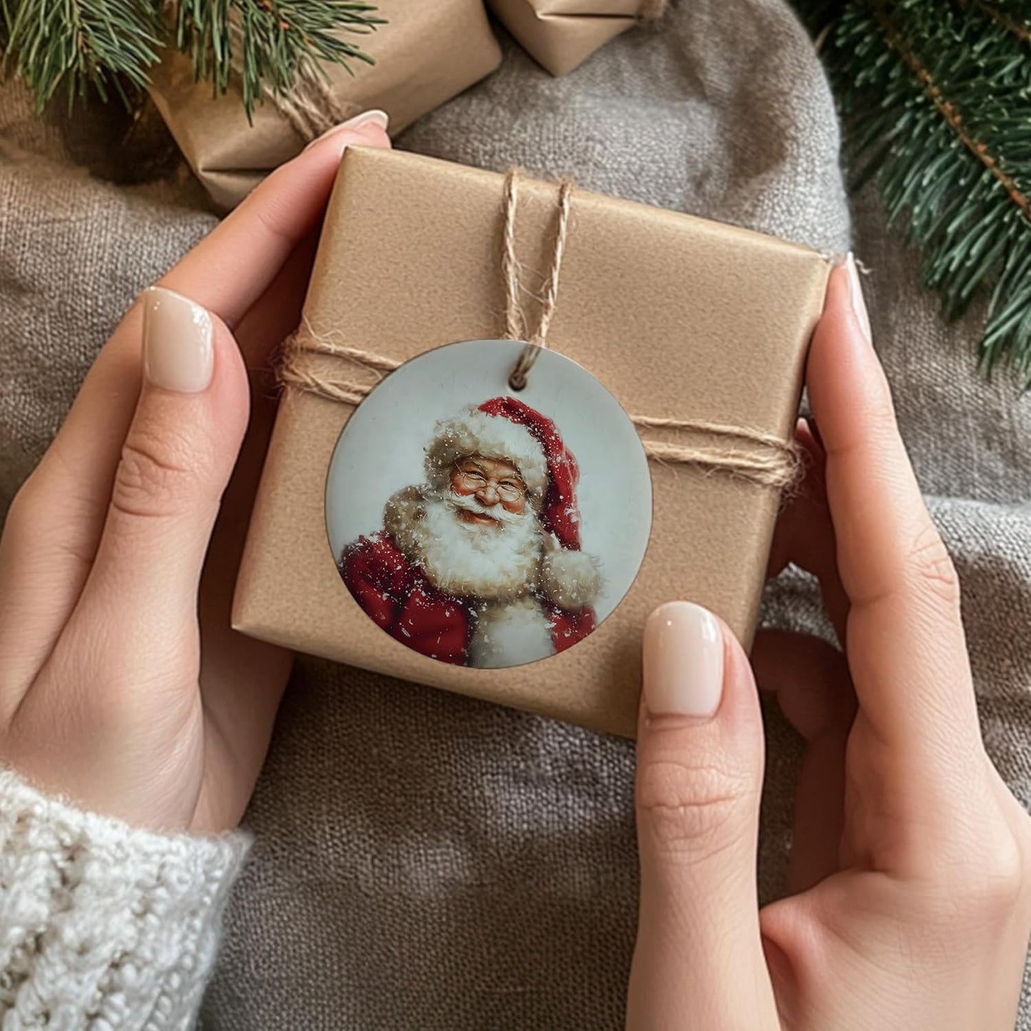 Vintage Christmas Santa Ceramic Ornament Gifts, Retro Christmas Winter Santa Claus Decorative