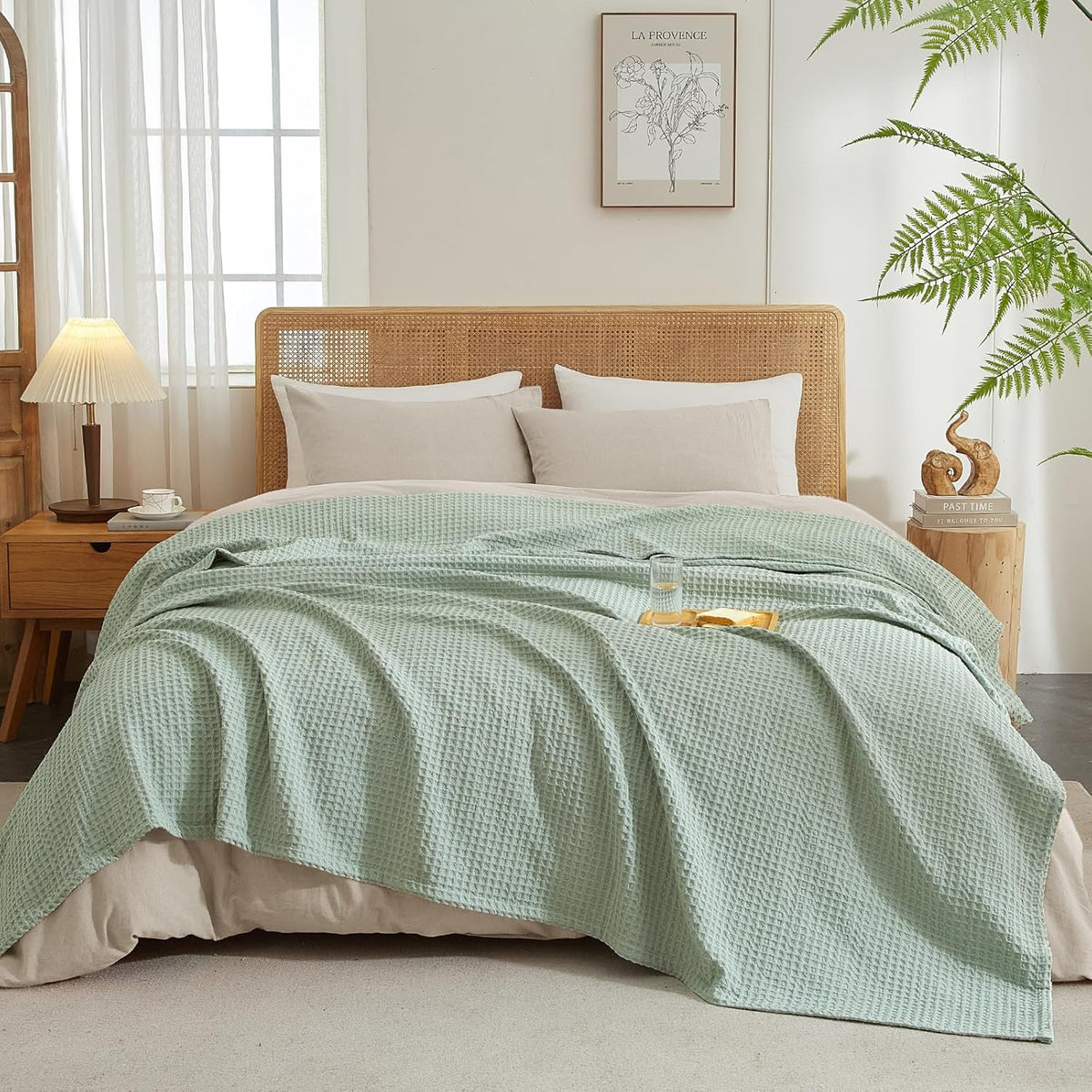 PHF Ultra Soft Waffle Weave Blanket Queen Size 90"x 90"- Washed Lightweight Breathable Cozy Woven