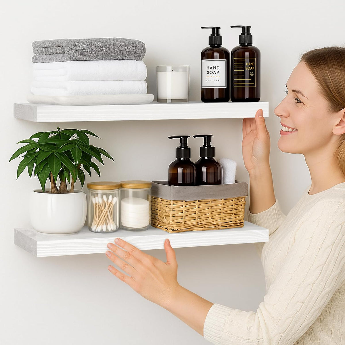 BGMG Wood Floating Shelves for Wall 30 inch Set of 2,White Floating Shelves,Solid Wood Wall Mount