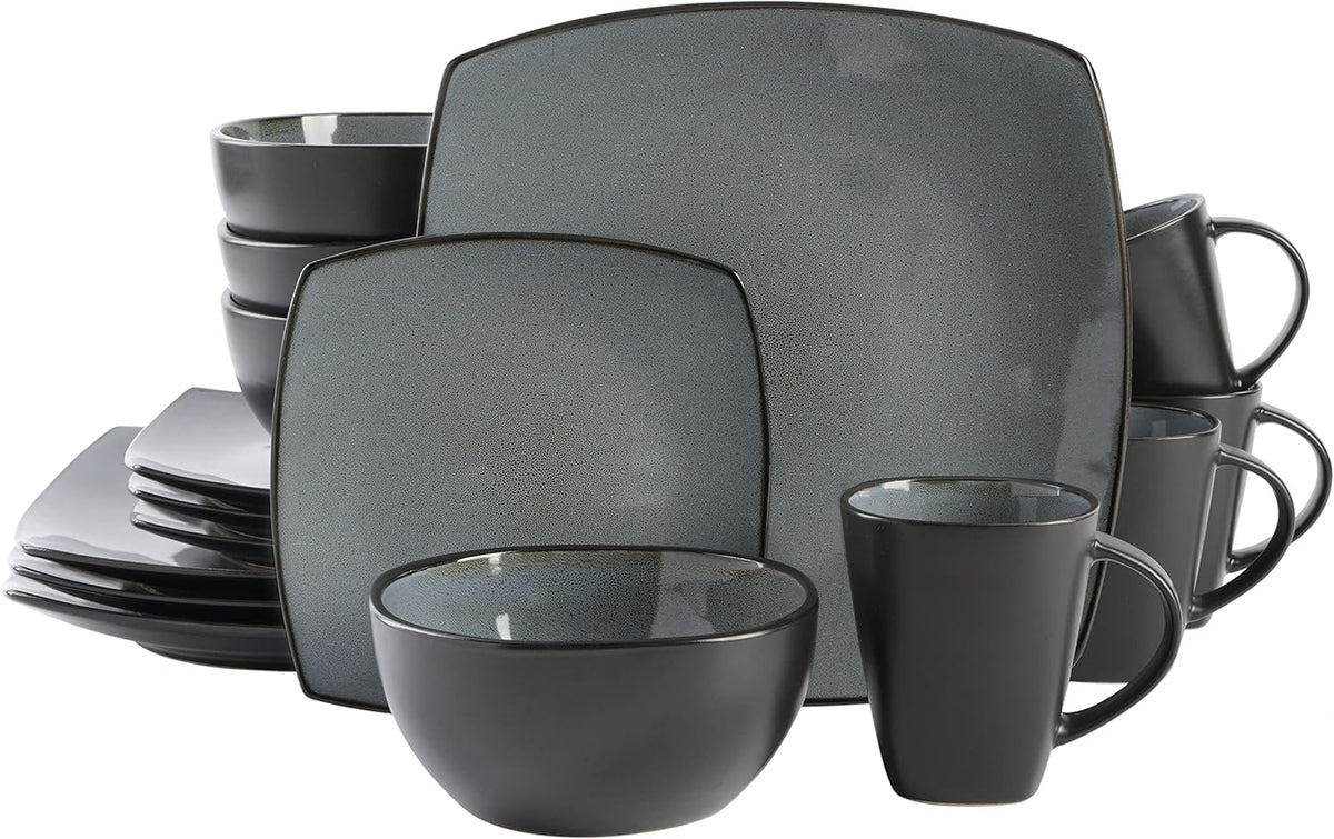 Gibson Elite Soho Lounge Square Reactive Glaze Stoneware Dinnerware Set, Service for 4 (16pc)