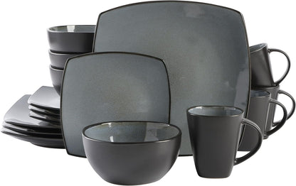 Gibson Elite Soho Lounge Square Reactive Glaze Stoneware Dinnerware Set, Service for 4 (16pc)