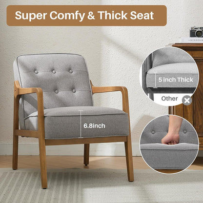 Linen Accent Chair, Mid Century Modern Chair for Living Room, Upholstered Comfy Lounge Armchair