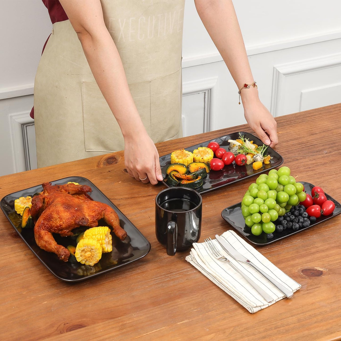 vicrays Ceramic Rectangle Serving Platters - 14" 12" 10" Porcelain Serving Trays Plates for Party