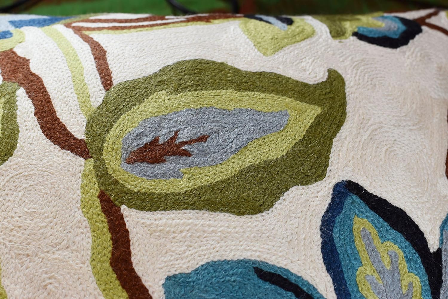 Modern Cream Decorative Floral Pillow Cover Needlepoint White Flower Hand Embroidered Pillowcase