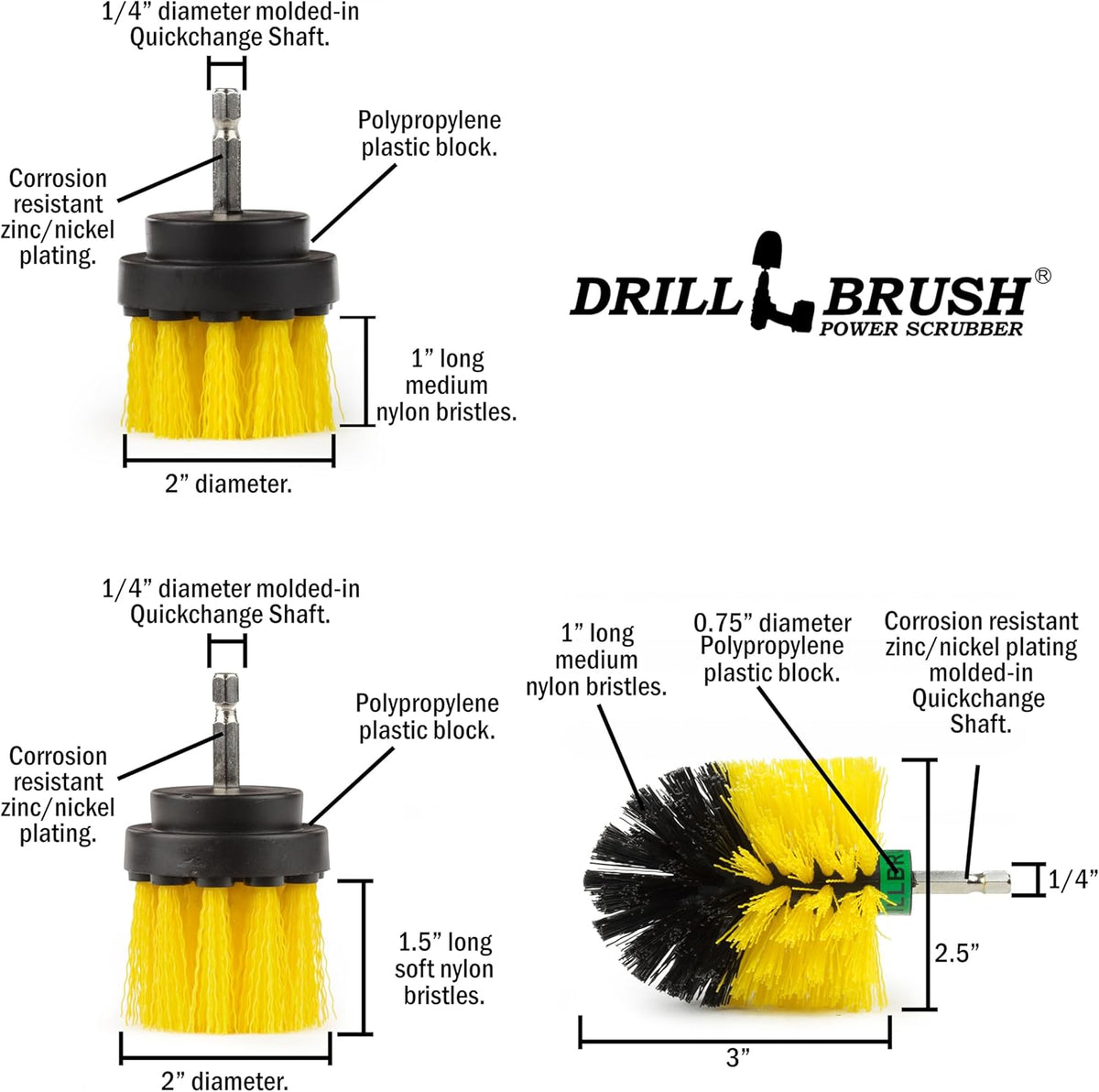 Drill Brush Attachments for Cleaning Shower, Bathroom, Grout, Tile, Bathtub, Bath Mat, Sink, Tile