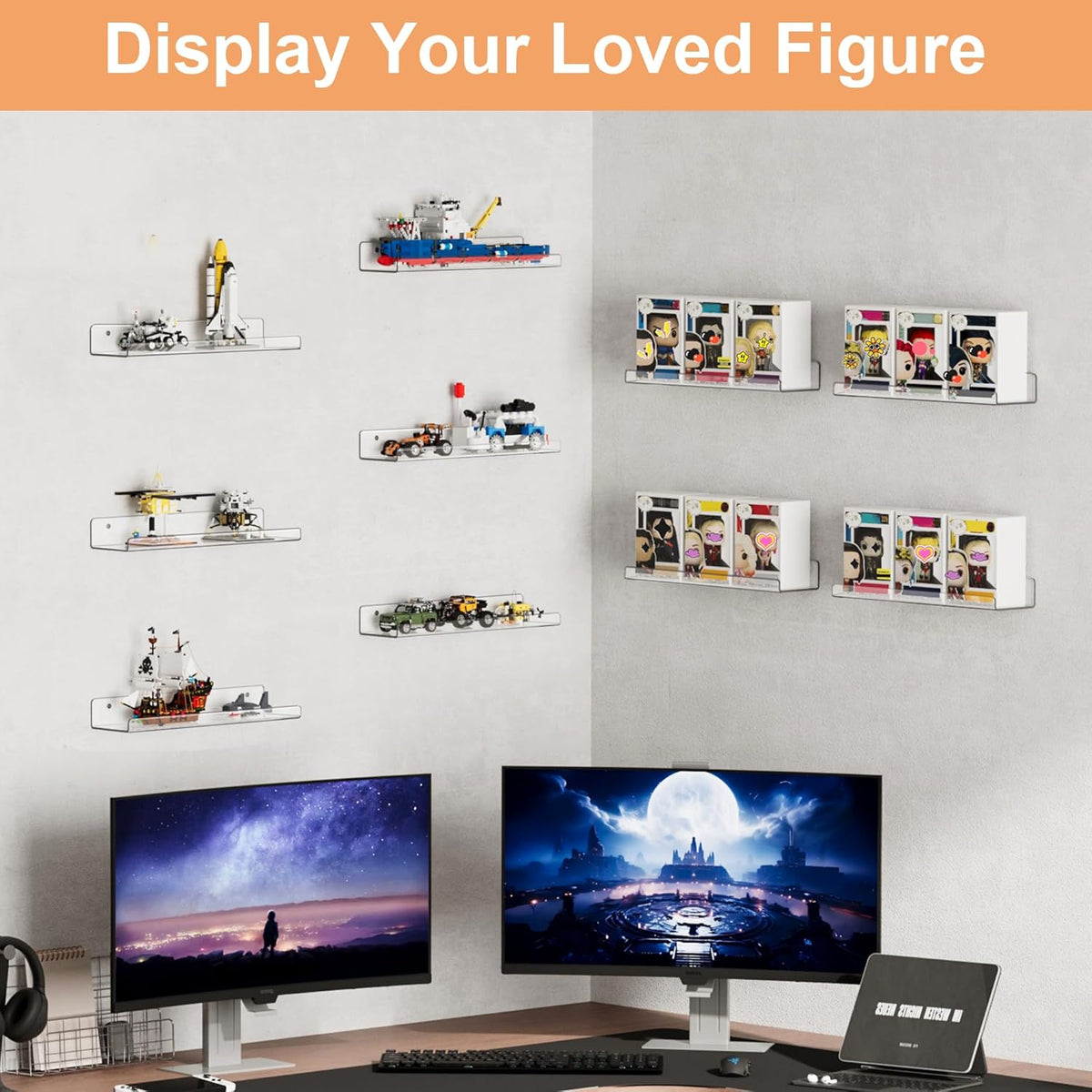 upsimples 12 Pack Acrylic Shelves Wall Organizer and Storage, 15" Display Shelf for Figure, Toy