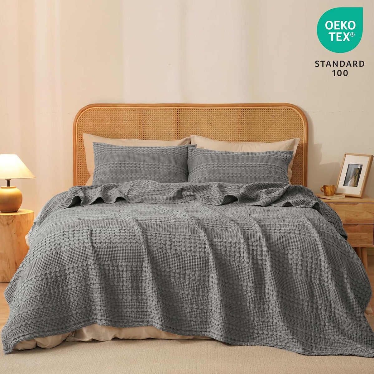 PHF 100% Cotton Waffle Weave Blanket Queen Size, Soft Lightweight Breathable Cozy Summer Blankets