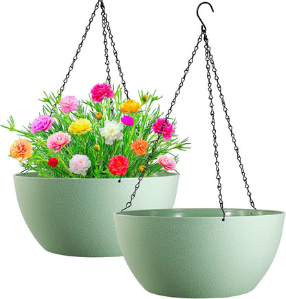WOUSIWER 13 inch 2 Pack Large Hanging Planters for Indoor Outdoor Plants with Drainage Holes and