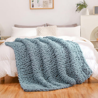WESHIONGOO Chunky Knit Blanket Throw 50"×60" Knitted Throw Blankets for Couch Bed Fluffy Soft