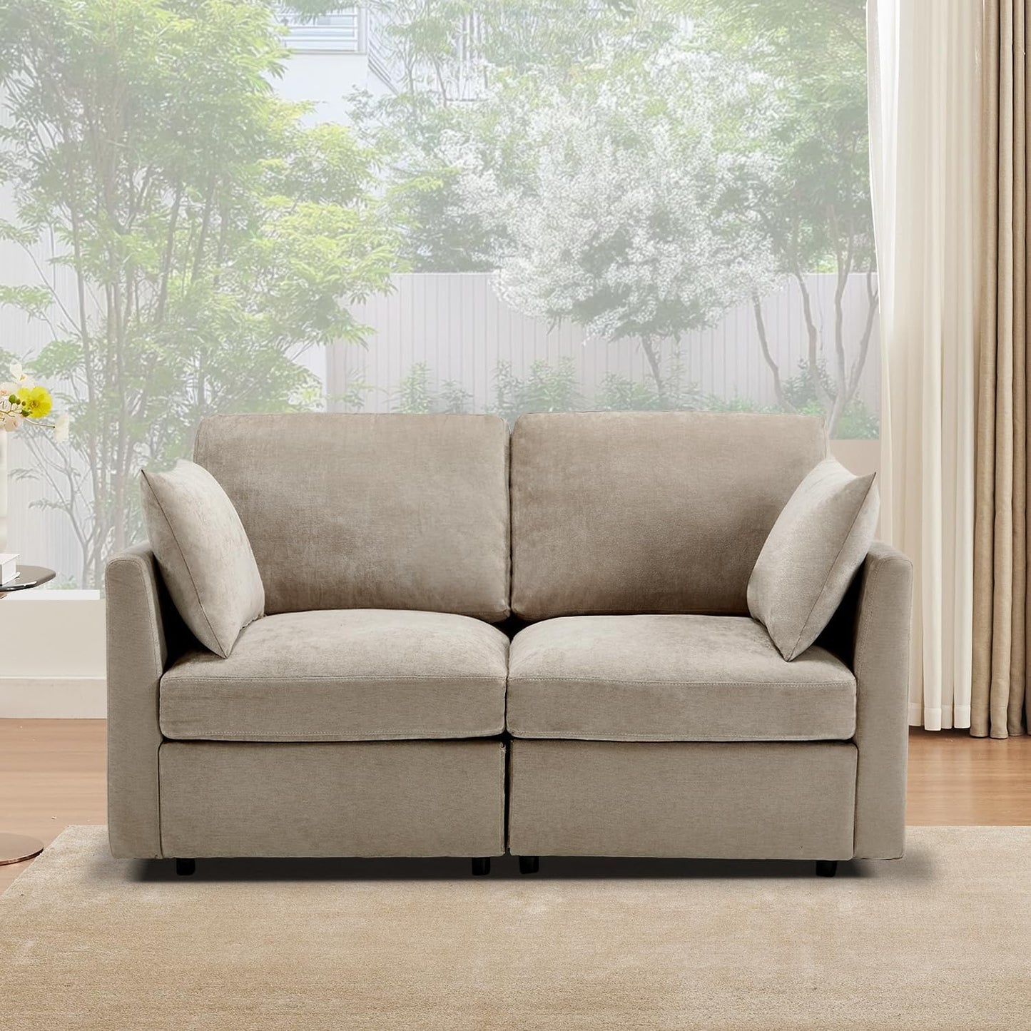 Tbfit 59" Loveseat Sofa, Chenille Small Sofa Couch, Love Seat with 2 Pillows for Small Space