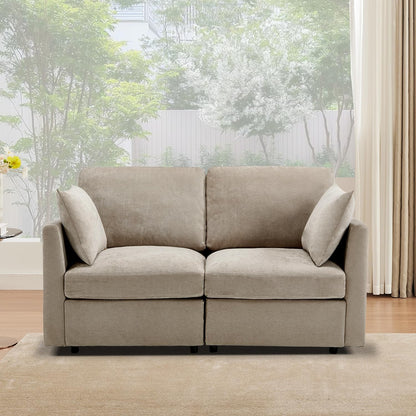 Tbfit 59" Loveseat Sofa, Chenille Small Sofa Couch, Love Seat with 2 Pillows for Small Space